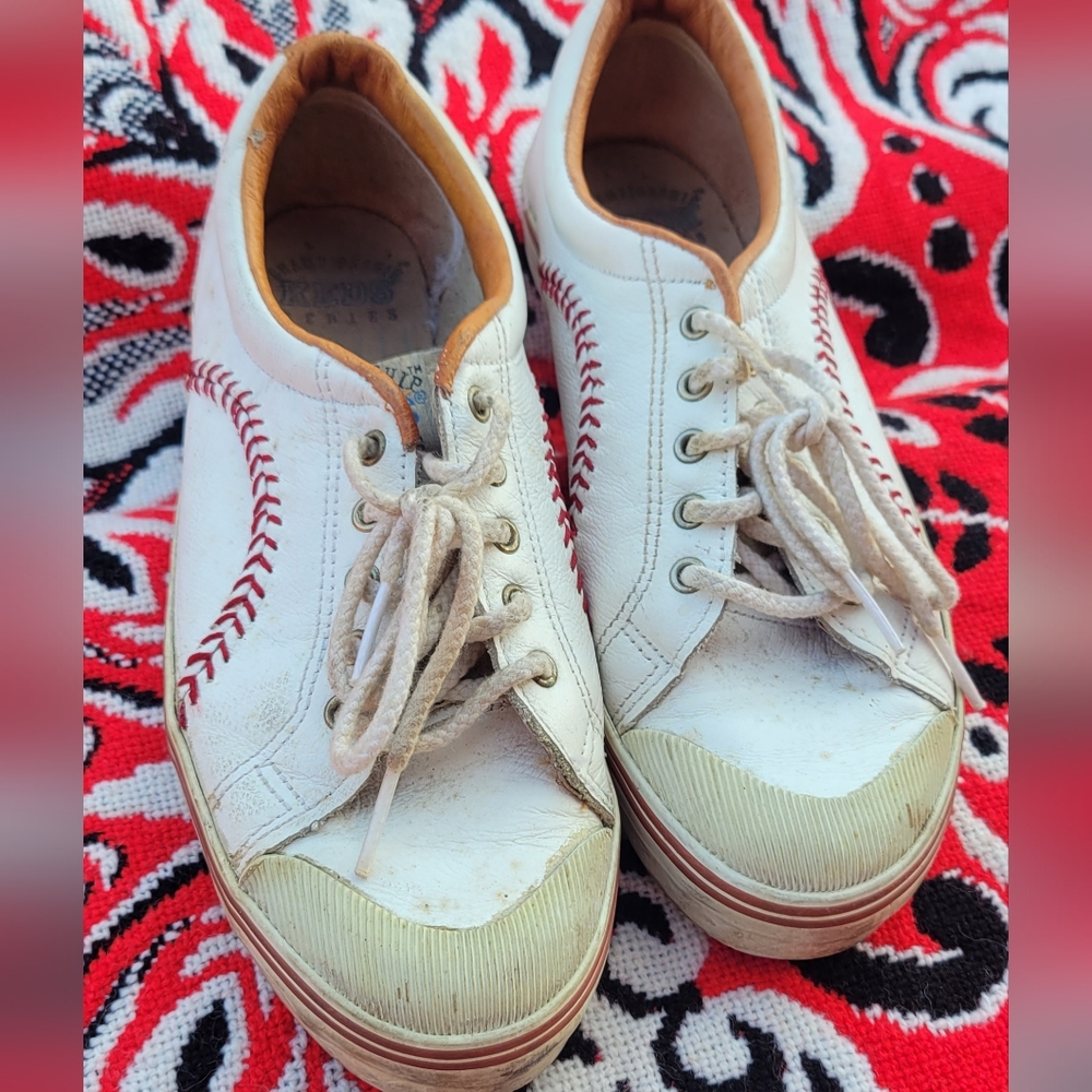 Vintage 90s Keds Baseball Stitch Sneakers Womens Shoes Leather Size 6.5